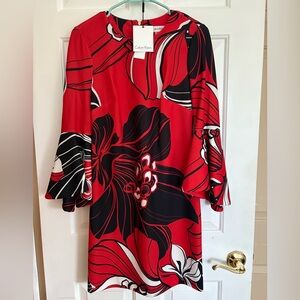 Calvin Klein Red and Black Patterned Dress
